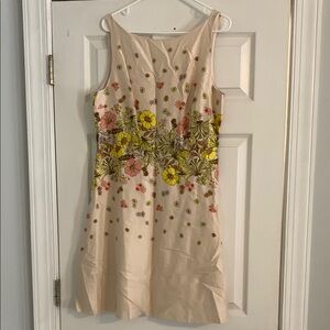 Floral Sleeveless Dress - Cream with Multicolor Accents